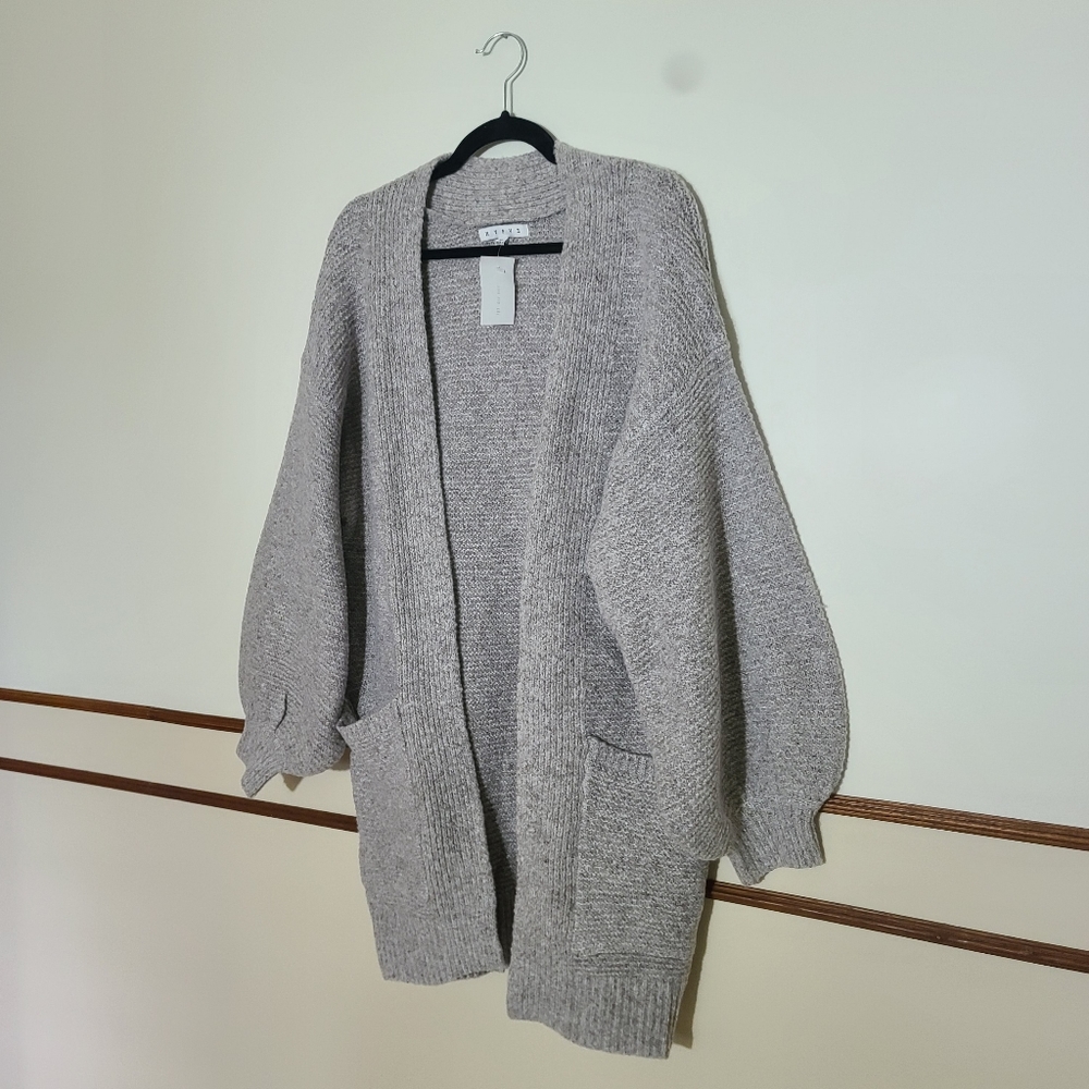 HYFVE Grey Knit Balloon Sleeve Cardigan Sweater New